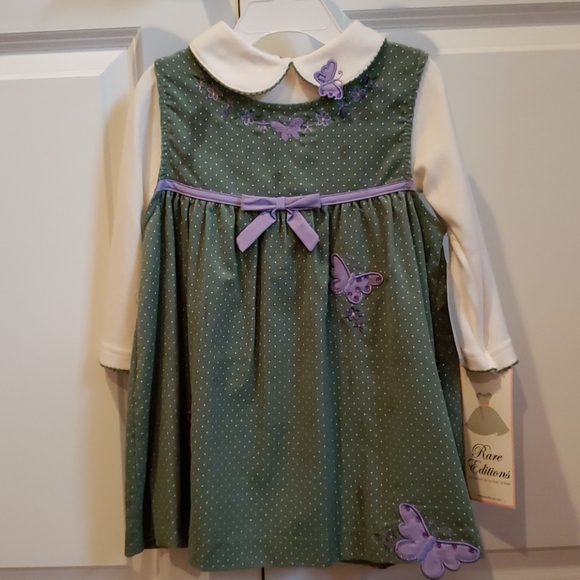 Rare Editions 2pc Green Corduroy Butterfly Dress - Picture 1 of 6